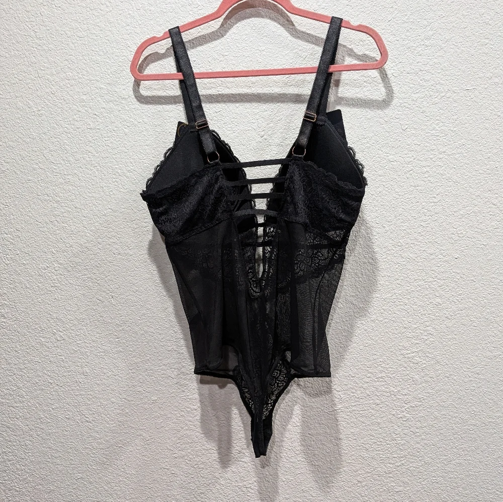 Rachel Roy Curvy Lace High Cut Teddy Bodysuit Black 1X NWT Sheer Lingerie - Picture 10 of 10